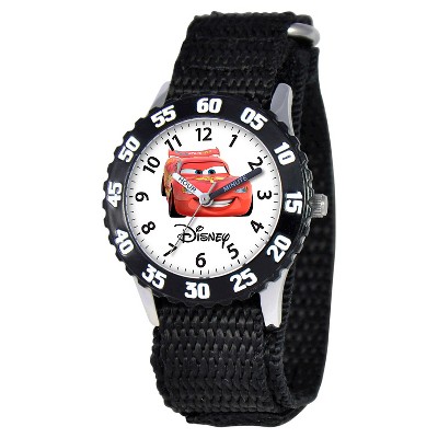 Boys' Disney Cars Stainless Steel Time Teacher with Bezel Watch - Black