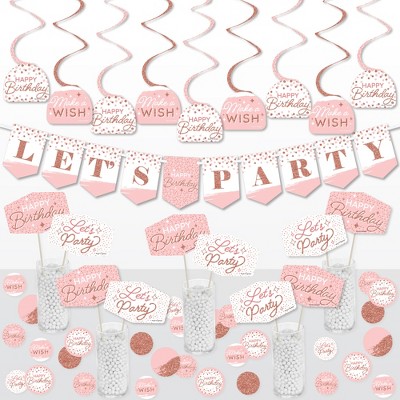Big Dot of Happiness Pink Rose Gold Birthday - Happy Birthday Party Supplies Decoration Kit - Decor Galore Party Pack - 51 Pieces