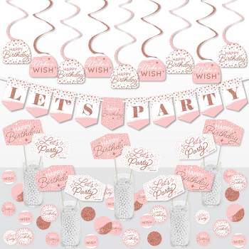 Big Dot of Happiness Pink Rose Gold Birthday - Happy Birthday Party Supplies Decoration Kit - Decor Galore Party Pack - 51 Pieces