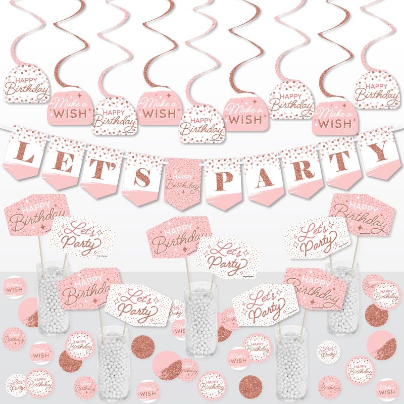 Big Dot of Happiness Pink Rose Gold Birthday - Happy Birthday Party Supplies Decoration Kit - Decor Galore Party Pack - 51 Pieces, 1 of 9