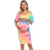 Coolmee Women's Ruffle Off Shoulder Maternity Dress Ruched Side Bodycon Pregnancy Dress for Baby Shower - 4 of 4