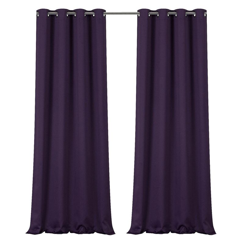 Kate Aurora 100% Hotel Thermal Blackout Purple Grommet Top Curtain Panels, 1 of 2