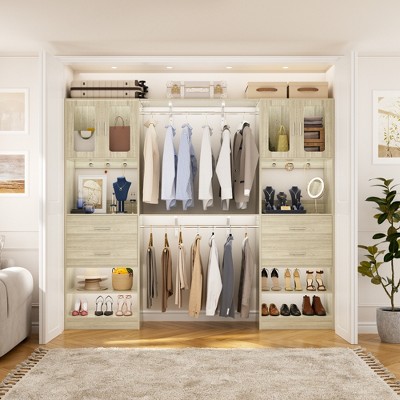 Aheaplus Set of Two 80"-120"W Closet System with Door and Wooden Drawers
