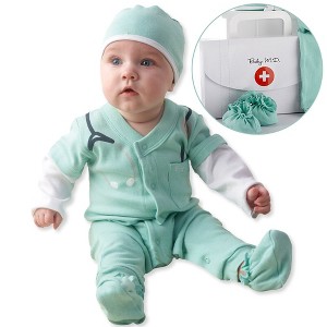 Baby Aspen "Big Dreamzzz" Baby M.D. Three-Piece Layette Set in "Doctor's Bag" Gift Box | BA16010GN - 1 of 4