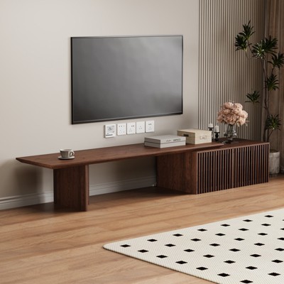 Extendable TV media cabinet, suitable for 55-inch and above TVs, walnut wood entertainment center with storage function, suitable for living rooms