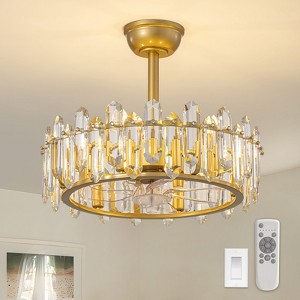 Ludomide 20" Modern Crystal Caged Ceiling Fan,  Gold Luxury Crystal Ceiling Fan, Gold Round Bladeless Chandelier Fan Light With Remote - 1 of 4