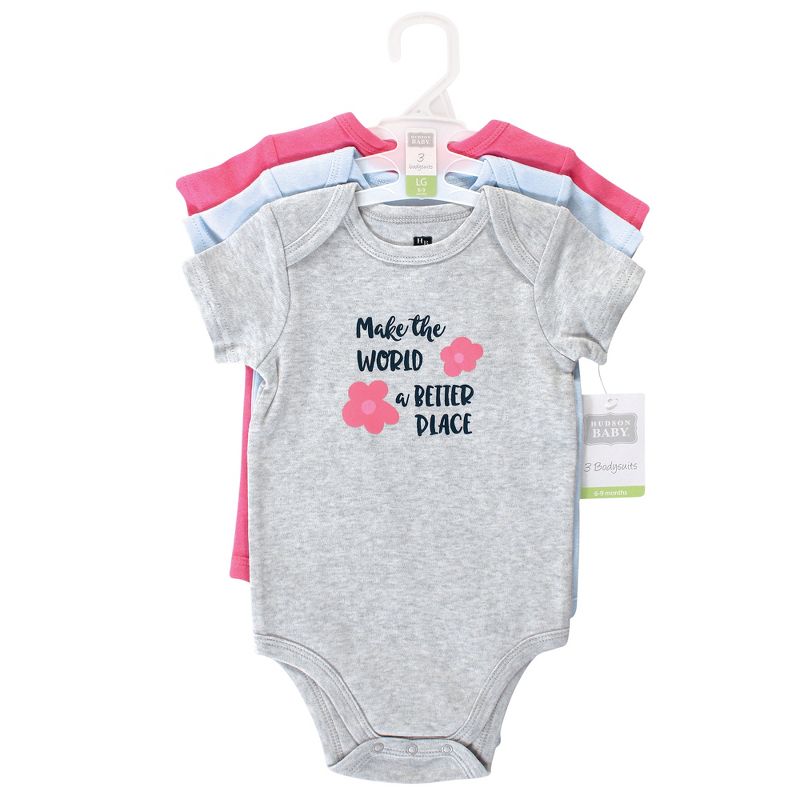 Hudson Baby Infant Girl Cotton Bodysuits, Be Kind Girl, 3 of 4