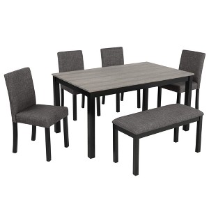 Gulches 6-Piece Modern Dining Set for 6 - 58.5"L Light Grey & Black Two-Tone Table + 4 Chairs + Bench, Spacious for Kitchen/Dining Room - 1 of 4