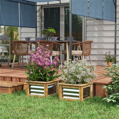 SKRAN Raised Garden Bed Set of 2, Outdoor Planter Box, Galvanized Metal Reinforced with Wood, Stock Tanks for Growing Flowers, Herbs and Vegetables