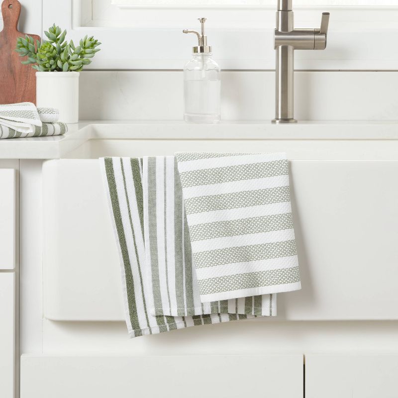 5pk Cotton Terry Dual Sided Kitchen Towels Green - Threshold&#8482;, 3 of 7