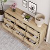 Angel Sar Boho 9 Drawer Dresser with Woven Rattan Fronts & Gold Handles, Wooden Long Dresser for Bedroom or Living Room, Oak - 4 of 4