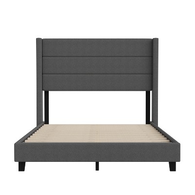 Charcoal Faux Linen Full Platform Bed with Wingback Headboard