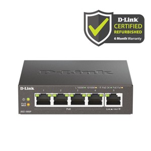 [Certified Refurbished] D-Link 5-Port Gigabit PoE+ Unmanaged Switch | 4 PoE+ Ports (60W Total PoE Budget) | Metal Compact Desktop - (DGS-1005P/RE) - 1 of 4