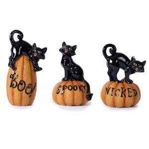 Black Cat on Pumpkin Figurine (Set of 3) - 1 of 4