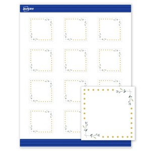Avery Printable Square Cards, Gold Dots with Green Florals, 2" x 2", Matte White Square Cards, Laser/Inkjet, 120ct, Great for Business Cards - 1 of 4