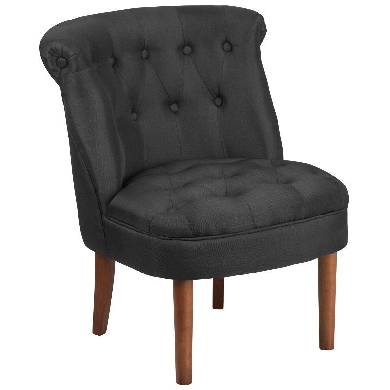 Merrick Lane Accent Side Chair with Curved Back and Rounded Seat Black Fabric Button Tufted Chair with Mahogany Finished Wood Legs, 1 of 11