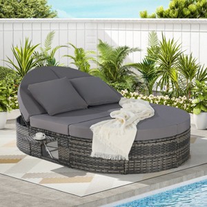 Outdoor Patio Round Recliner,Rattan Patio Recliner With Adjustable Backrests And Cushions,Recliner For Backyard Poolside-Cuddlewood - 1 of 4