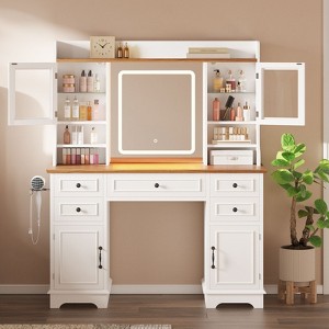 Makeup Vanity Desk with Mirror, 47"W Large Dressing Table with 5 Drawers & Open Storage Shelves, Modern Makeup Vanity Table for Bedroom Dressing Room - 1 of 4
