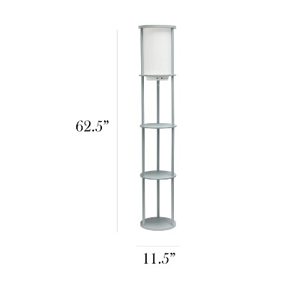 62.5" Gray Modern Shelf Etagere Floor Lamp with USB Ports