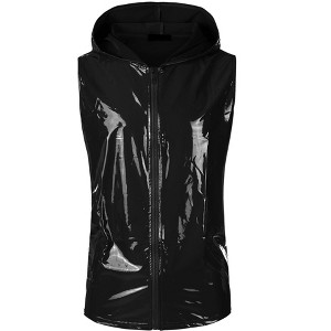 Lars Amadeus Men's Shiny Party Club PU Zipper Sleeveless Metallic Hoodie Vest - 1 of 4