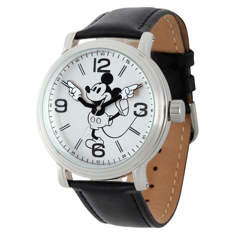 Men&#39;s Disney Mickey Mouse Shinny Black &#38; White Vintage Articulating Watch with Alloy Case - Black, 1 of 6