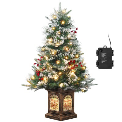 3/4.5Ft Artificial Christmas Tree With Warm White LED Lights，Fiber Optic-Like Flocked Tree  for Home, Shops, Party and Holiday Christmas Decoration