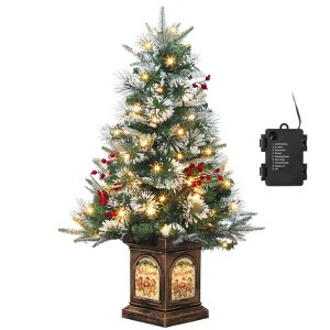 3/4.5Ft Artificial Christmas Tree With Warm White LED Lights，Fiber Optic-Like Flocked Tree  for Home, Shops, Party and Holiday Christmas Decoration - 1 of 4