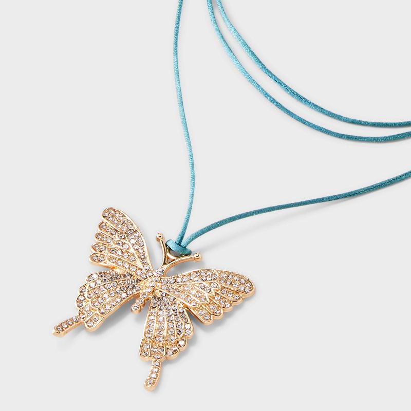 Adjustable Cord Crystal Butterfly Choker Necklace - Wild Fable&#8482; Teal/Gold, 5 of 6