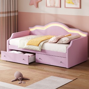 Whisen Twin Upholstered Daybed with LED & 2 Drawers - 1 of 4