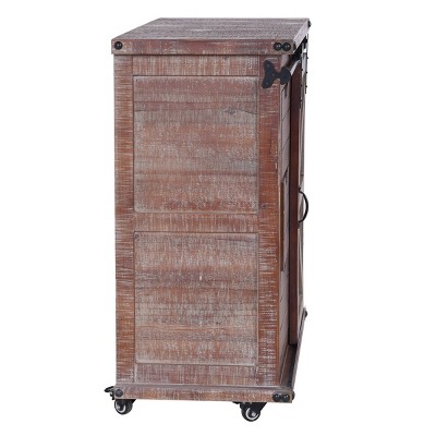Rustic Black and Natural Wood Lockable Cart Cabinet
