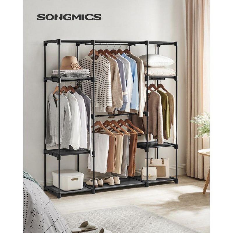 SONGMICS Portable Closet Freestanding Closet Organizer Clothes Rack with Shelves Hanging Rods Black, 2 of 9