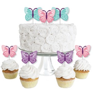Big Dot of Happiness Beautiful Butterfly - Dessert Cupcake Toppers - Floral Baby Shower or Birthday Party Clear Treat Picks - Set of 24 - 1 of 4