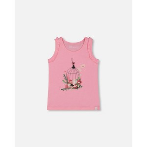 Deux par Deux Girl Organic Cotton Tank with Frills Candy Pink - 1 of 4