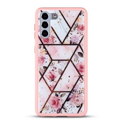 MyBat Hybrid Case Compatible With Samsung Galaxy S21 Plus - Roses Marbling / Pink
