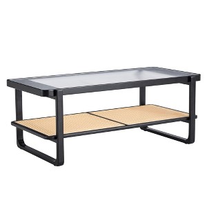 NicBex 2-Tier Tempered Glass Coffee Table Center Dining Table with Open Shelf for Living Room - 1 of 4
