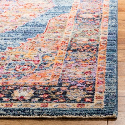 Blue Cotton and Synthetic Reversible Floral Motif Area Rug, 4' x 6'