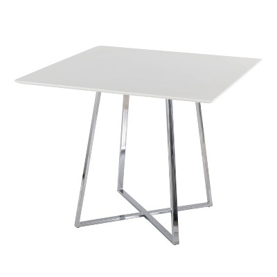 Cosmo Chrome White Square Dining Table with Glass Top