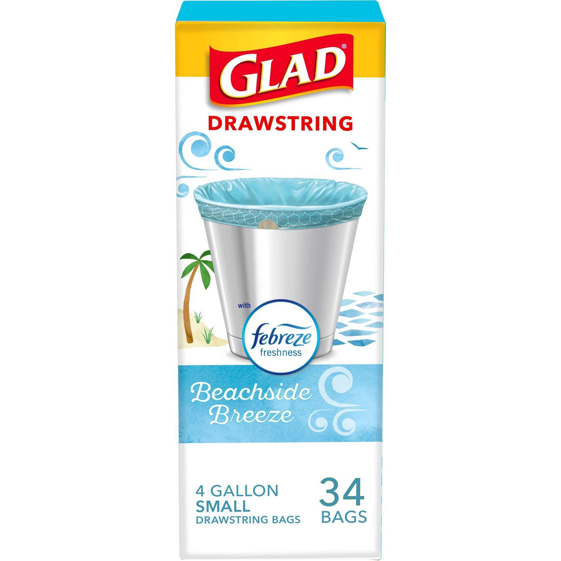 Glad Small Drawstring Trash Bags - Beachside Breeze - 4 Gallon
