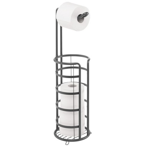 mDesign Steel Freestanding Toilet Paper Holder Stand and Dispenser - Dark  Gray