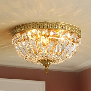 Rennnsan Rosphine 13" W 3 -Light Crystal Dimmable Classic Unique Statement Flush Mount in Brass - 1 of 4