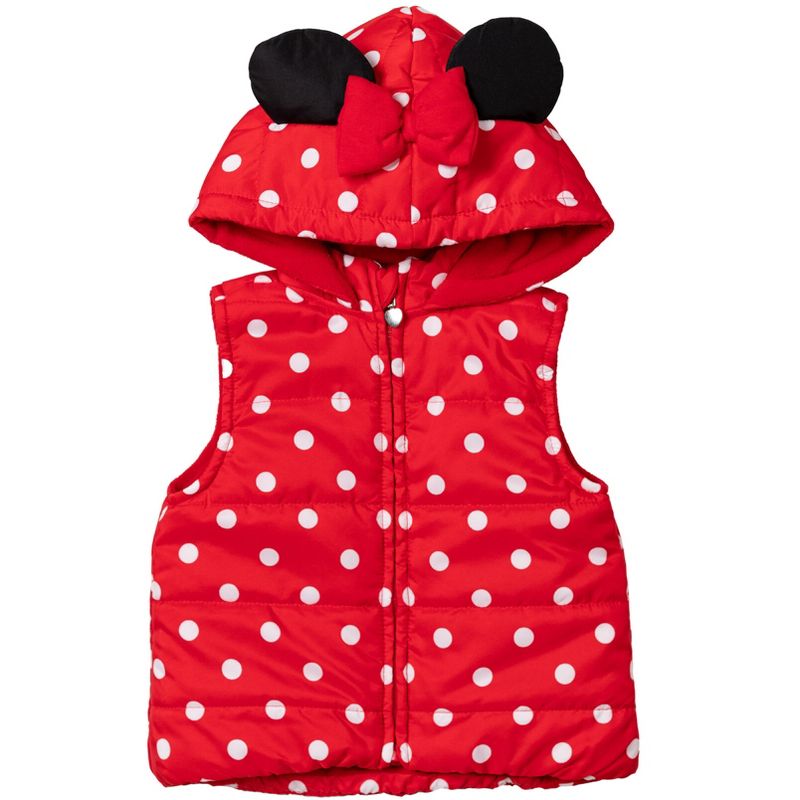 Disney Minnie Mouse Zip Up Vest Puffer T-Shirt and Leggings 3 Piece Outfit Set Infant to Big Kid, 4 of 8