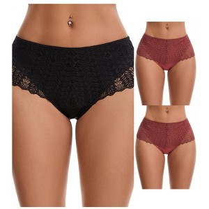 INSPIRE CHIC 3 Packs Women's Mid Rise Breathable Soft Lace Overlay Underwear Seamless Hipster Briefs - 1 of 4
