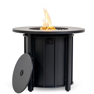 Kumasinova 30" Propane Gas Fire Pit Table for Backyard and BBQ Parties,5000 BTU Round Steel Fireplace with Rain Cover and Lid,Black Brown - 1 of 4