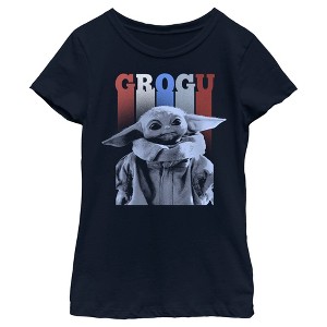 Girl's Star Wars: The Mandalorian Fourth of July Grogu Portrait T-Shirt - 1 of 4