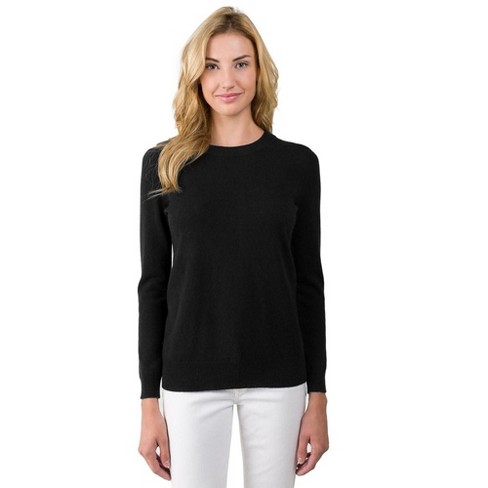 JENNIE LIU Women's 100% Pure Cashmere Long Sleeve Crew Neck Pullover  Sweater (1362, Black, Large )