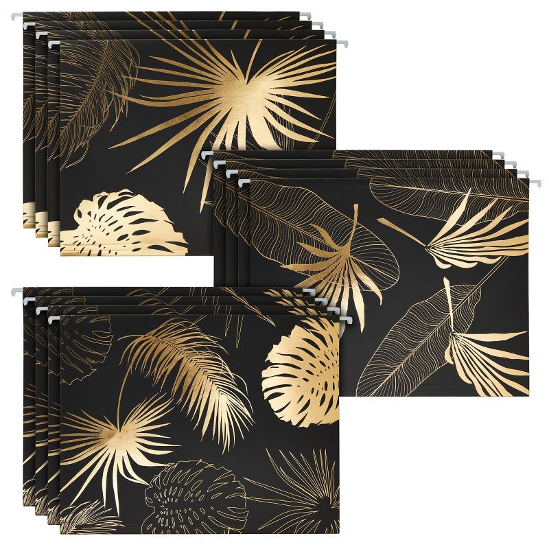 12 Pack 1/5 Cut Hanging File Folders Letter Size, Gold Foil Leaf Designs (3 Designs, 12 x 9 In), 1 of 8