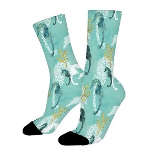 Seahorse In Teal Women Printed Crew Socks Funny Funky Socks Soft Polyester Novelty Gifts for Artists Men - 1 of 1
