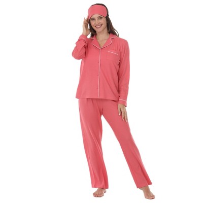 valum.collectiveジョーツpeer pressure迷彩Tセット Women's 3-Piece Waffle-Knit Contrast-Piping Pajama Set Pink M