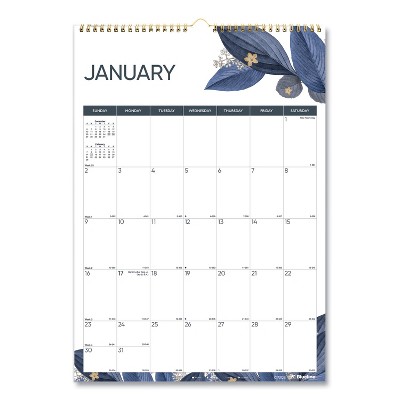 Blueline 12-Month Colorful Wall Calendar 12x17 Gold Detail; BE/PP/WE 2022 C173128