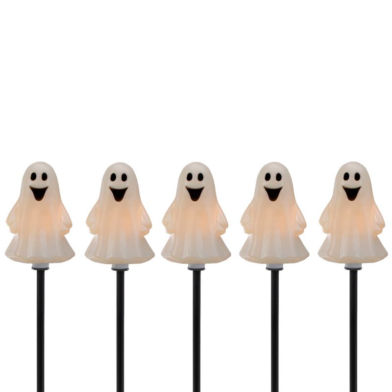 Northlight Set of 5 Ghost Shaped Halloween Pathway Markers - 3.75ft Black Wire, 1 of 4